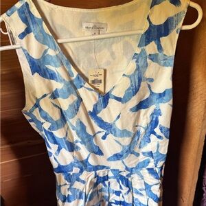 L.L. Bean Blue and White Bird Print Dress